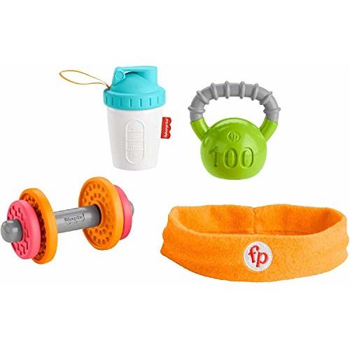 Fisher-Price Baby Biceps Gift Set, 4 fitness-themed baby toys with wearable costume bib, rattle and teether for babies ages 3 months and older