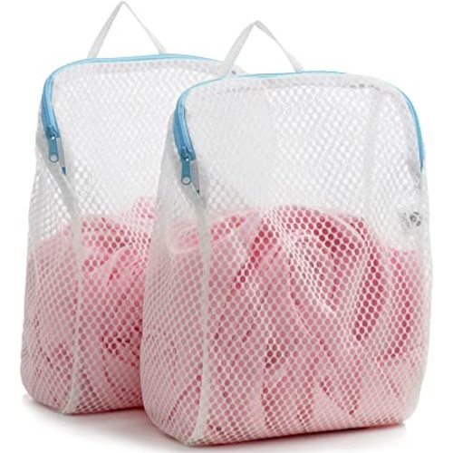 COMLIFE Set of 2 Delicates Honeycomb Mesh Laundry Bag，Use YKK Zipper，with Handle, Extra Large Opening, Baby Products, Face Cleansing Pads,Socks, Fine Knitwear Mesh Wash Bags (Blue)