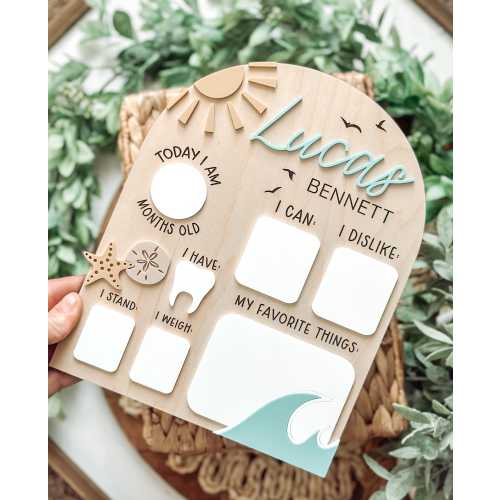 Beach Milestone Board, Ocean Waves Monthly Milestone Board, Dry Erase Milestone Board, Reusable Milestone Board