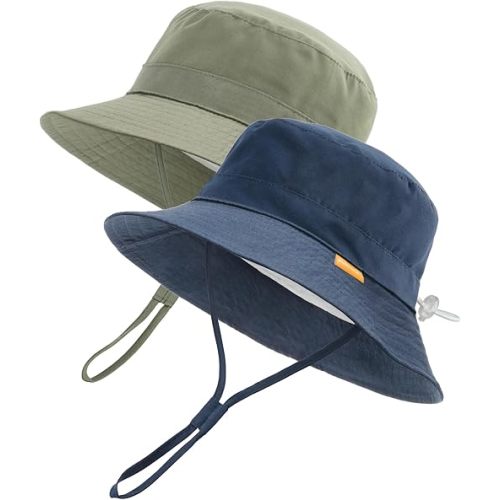Set of 2 - Adjustable Baby Toddler Bucket Hat for Kids 0-5 Years UPF 50+ Sun Protective