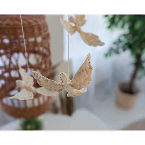 Handmade Baby Mobile - Angels of Dreams - Natural Corn Husk Mobile with Wicker Wreath - Rustic Nursery Decor - Folk Art Hanging Decoration