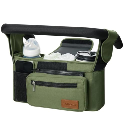Momcozy Universal Baby Stroller Organizer, 2 Insulated Cup Holder, Detachable Zippered Pocket, Adjustable Shoulder Strap, Large capacity for baby essentials, Compact Design Fits Any Strollers