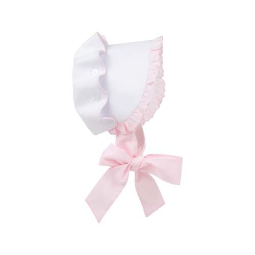 Bellefaire Bonnet - Worth Avenue White with Palm Beach Pink Eyelet
