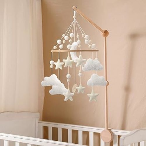 Cloud Mobile for Crib - A Handmade Gender Neutral Cloud Crib Mobile with Moon and Stars