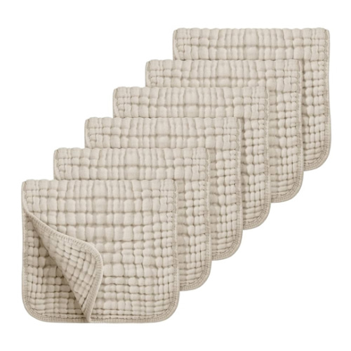 Looxii Muslin Burp Cloths 6 Pack - 20" x 10" - Ultra Soft & Absorbent, 6-Layer 100% Cotton for Spit Up & Drool- Gentle Neutral Burping Cloths, Baby Newborn Essentials Gifts for Boys Girls, Apricot