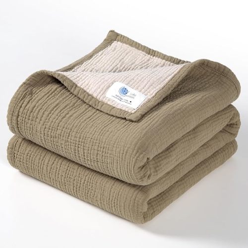 Lulu moon Muslin Baby Blanket - Cotton Quilt Blankets for Toddlers - Reversible Nursery Crib Blanket for Baby Boys and Girls 47"x47"(Olive)