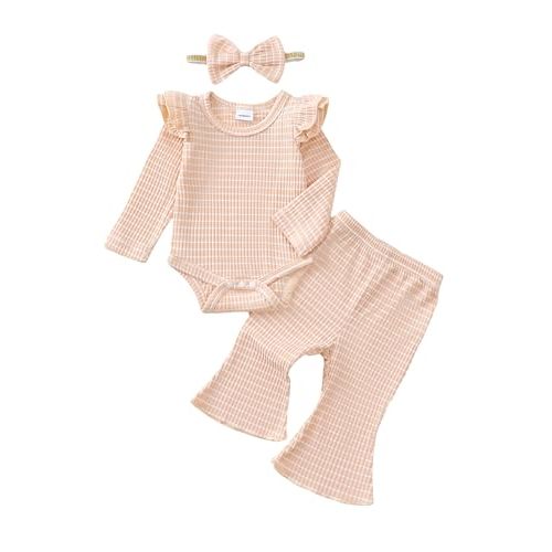 SUNNY PIGGY Newborn Baby Girl Clothes Infant Girls Outfits Ruffle Long Sleeve Romper Pants Set with Headband