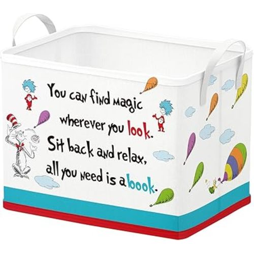 Runtoo Read Book Storage Bins Dr Inspirational Quotes Book Basket Toys Box Organizer for Kids Nursery Classroom Baby Book Shelf