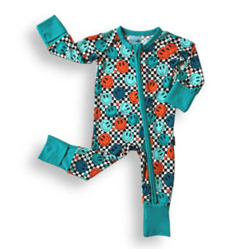 Bamboo Zip Romper- Blue Check Smile – millie + roo