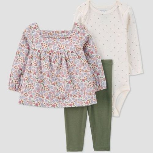 Carter's Just One You®️ Baby Girls' 3pc Floral Top & Bottom Set - Green 6M