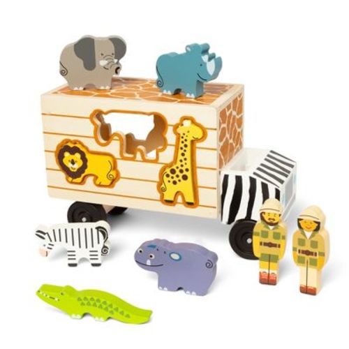 Melissa & Doug Animal Rescue Shape-Sorting Truck - Wooden Toy With 7 Animals and 2 Play Figures: Fine Motor Skills for Kids