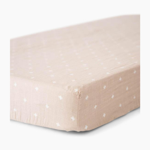 Cotton Muslin Crib Sheet - Taupe Cross