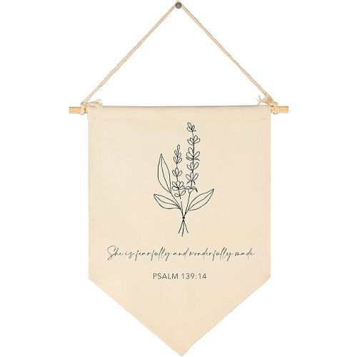 Nursery Scripture Bible Verse-Christian Botanical Decor-Canvas Hanging Pennant Flag Banner Wall Sign Decor Gift for Nursery Bedroom Playroom Front Door Baby Kids Girl Boy Teen- Birthday Christmas Gift