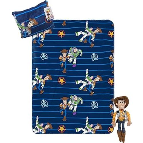 Disney Pixar Toy Story Travel Set - 3 Piece Kids Travel Set includes Blanket, Pillow, & Plush - Featuring Woody (Offical Disney Pixar Product)
