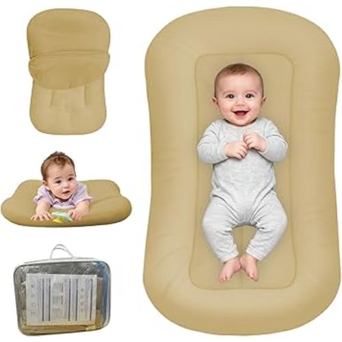 Baby Lounger for Newborn, Bionic Design Baby Lounger, Soft Organic Cotton Breathable Lounger for Infants 0-18 Months (Apricot)