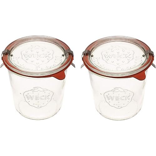 Weck Canning Jars 742 - Weck Mold Jars made of Transparent Glass - Eco-Friendly Canning Jar - Storage for Food, Yogurt with Air Tight Seal and Lid - 1/2 Liter Tall Jars Set - (2 Jars)