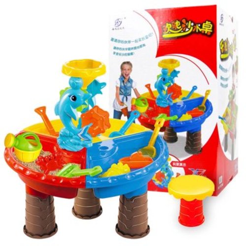 Children's Summer Beach Table, Toy Sandbox for Outdoor Activities Cute Dolphin Round Beach Table for Boys And Girls Digging Hourglass Play Sand Tool