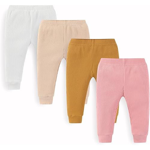 Unisex Baby Boy Girl Pants Sets Ribbed Soft Infants Bottoms Casual 4 Pack 0-24 Month Babies' Leggings