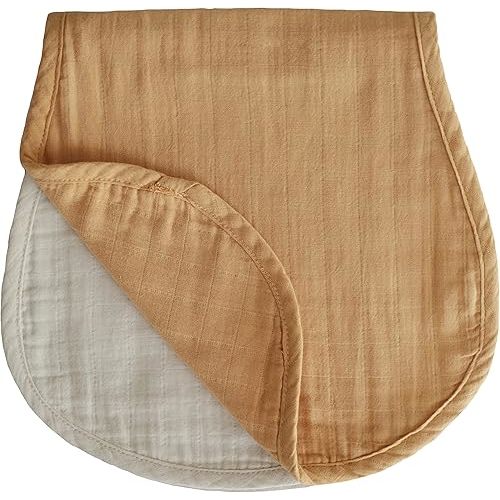 mushie Muslin Baby Burp Cloths | 100% Organic Cotton, Set of 2 (Fall Yellow/Fog)