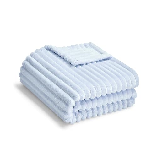 Eonkasp Soft Fleece Baby Blanket Ultra Cozy Blue Baby Blankets for Boys Warm and Lightweight Infant Toddler Newborn Receiving Gift with Reversible Stripes for Crib Stroller, 30x40 Inch, Light Blue