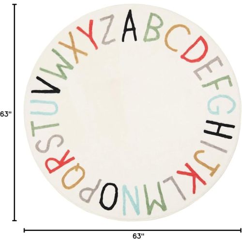 Topotdor Rainbow Round Kids Play Rug Alphabet Nursery Area Rug Extra Large Soft Crawling Play Mat for Children Toddlers Bedroom (63 inch, Multi Color)