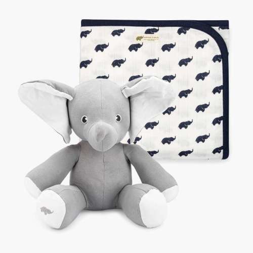 Monica + Andy Snuggle Cuddle Box- Navy/ Elephant