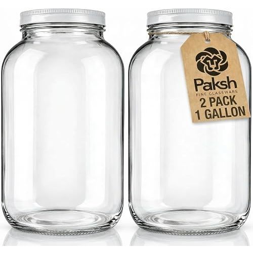 Paksh Novelty 1 Gallon Glass Jar with Lid, Wide Mouth Sun Tea Jar, 2 Pack