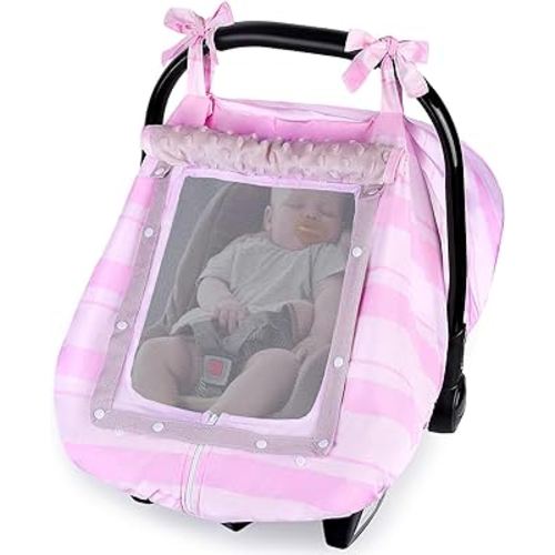 FIOBEE Baby Car Seat Cover, Car Seat Covers for Babies Infant Car Seat Canopy with Breathable Mesh Window Waterproof Carseat Cover for Babies Boy Girl 4 Seasons