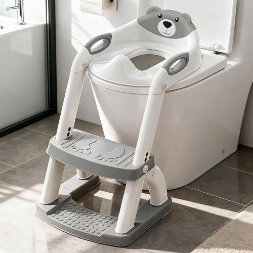 Potty Training Seat, SKYROKU Upgrade Toddler Toilet Seat for Kids Boys Girls, 2 in 1 Potty Training Toilet, Splash Guard Anti-Slip Pad Step Stool,New Sector-Shape Stabilized Base (8899+Grey)