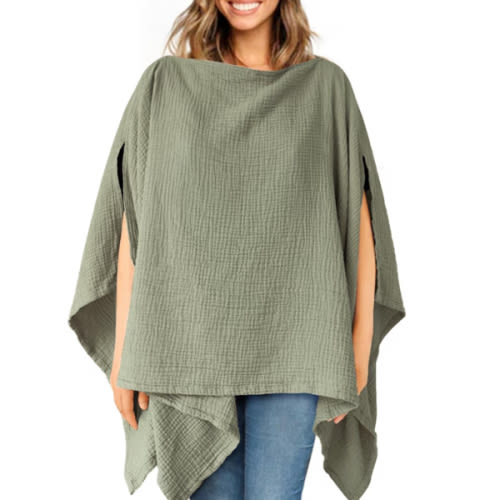 Konssy Muslin Nursing Cover for Breastfeeding, 360° Full Privacy Breathable 100% Cotton Breastfeeding Cover, Multi-use Carseat Canopy(Fog Green)