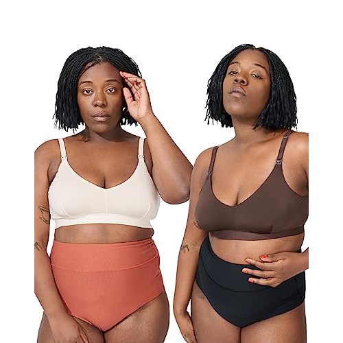Bodily - 2-Pack - Clip-Down Maternity and Nursing Bra for Breastfeeding - S-XL - Black/Black - Shell/Java