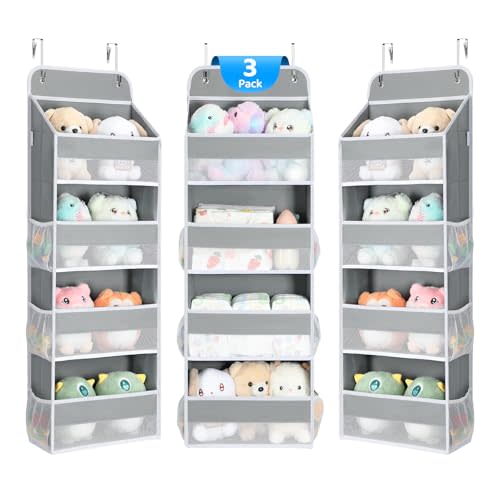 Yecaye 3 Pack Over the Door Organizer, 35.2lbs Load Toy Stuffed Animal Storage, Swing-proof Hanging Bathroom Organizers and Storage for Nursery Newborn Baby Essential Stuff Dorm Room Essentials Grey