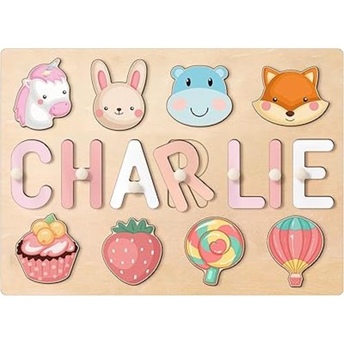Name Puzzle for Kids Personalized, Wooden Name Puzzles for Toddlers 1-3, Custom Baby Gifts for Boys Girls, Alphabet Puzzle with Engraved Text on Back, Educational Newborn Toys