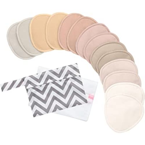 14-Pack Organic Nursing Pads - Washable Breast Pads for Breastfeeding, Nursing Bra Nipple Pads for Breastfeeding, Pumping Bra Reusable Breast Pads, Maternity Breastfeeding Bra Pads (Neutrals, L 4.8")