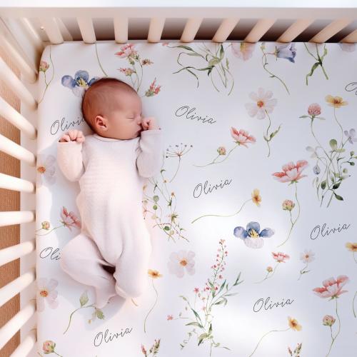Wildflower Crib Sheet Girl Fitted Sheet Floral Bedding Set Wild Flower Nursery Decor Custom Name Bedding Sheet For Baby Girl Custom Sheet B1