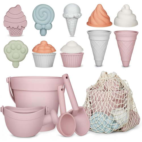Silicone Beach Toys,Modern Baby Beach Toys,Travel Friendly Beach Set,Silicone Bucket, Watering Can, Shovel,, Beach Bag,Silicone Sand Toys for Toddlers, Kids
