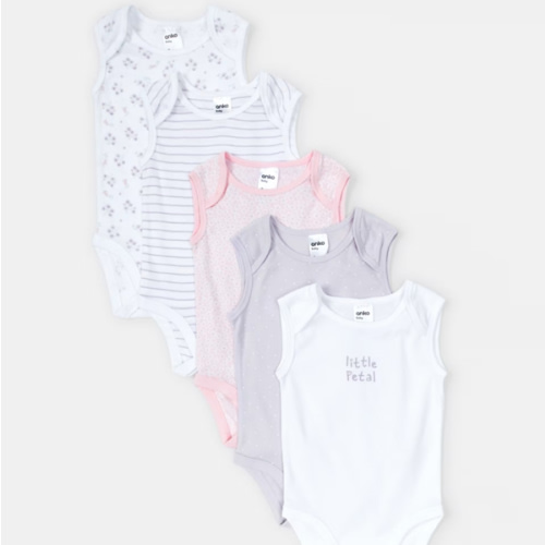 5 Pack Sleeveless Bodysuits - Kmart