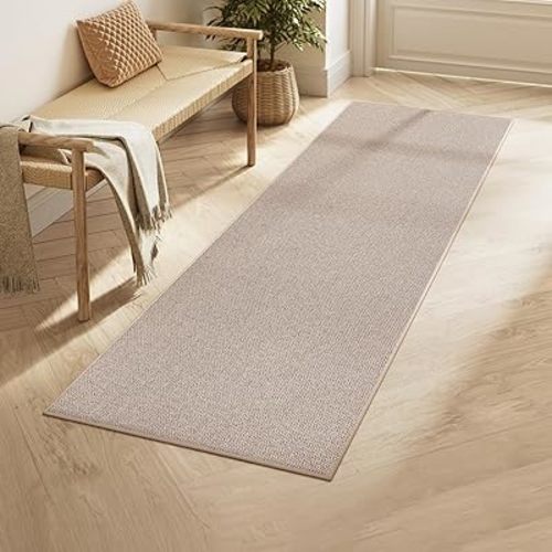 SONGMICS HOME Runner Rug 2x6 ft, Washable Area Rug for Living Room, Non-Slip Carpet, Faux Jute Rug, Home Decor, for Bedroom, Kitchen, Entryway, Dining Room, Tan UTAR092K01