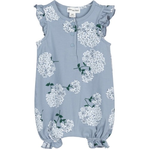 Baby Floral Bubble Romper, 9M, Blue Dusty