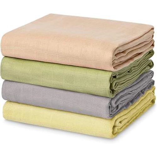 Momcozy Muslin Swaddle Blanket, 4-Pack Large 47 x 47 Inches Breathable Unisex Baby Blankets, Soft and Skin-Friendly Swaddling Receiving Blankets for Baby Boy & Girl, Light Yellow