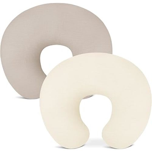 Nursing Pillow Covers 2 Pack, Muslin Nursing Cover for Breastfeeding Pillows, Comfortable for Baby Girls and Boys (Beige & Pale Yellow)