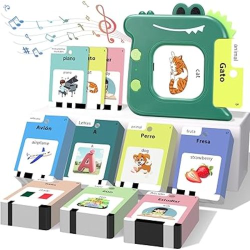Spanish & English 420 Words Bilingual Talking Flash Cards for Toddlers 1 2 3 4 5 6 Year Olds, Montessori Learning Toys, Pocket Speech Therapy Autism Toys, Sensory Preschool Educational Birthday Gift