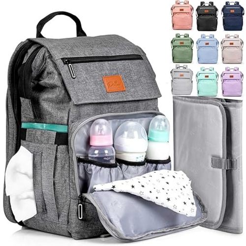 PILLANI Baby Diaper Bag Backpack - Baby Bag for Boys & Girls - Diaper Backpack - Large Travel Diaper Bags w/Changing Pad - Baby Registry Search & Shower Gifts Newborn Essentials & Items for Mom, Gray - Classic - Grey_classic