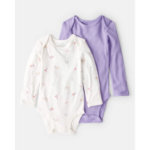 Long-Sleeve Bodysuits - White/Purple