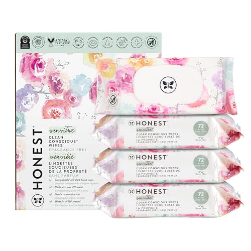 The Honest Company Clean Conscious Multi-Use Wipes | Hypoallergenic + Unscented for Sensitive Skin | Over 99% Water, Compostable, Plant Based, Baby Wipes | Rose Blossom, 288 Count