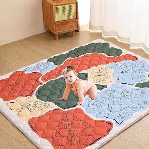 Baby Play Mat for Floor 50''x50'',Foldable Washable Baby Playpen Mat Crawling mat, No Smell Thicken One-Piece Baby Play mats, Anti- Slip Baby Mat Activity Playmats for Babies&Toddlers (Plants, 50" X 50")