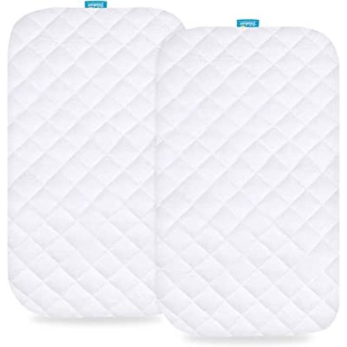 Waterproof Bassinet Mattress Pad Cover Compatible with Baby Delight Beside Me Dreamer Bassinet, 2 Pack, Ultra Soft Bamboo Sleep Surface, Breathable and Easy Care White