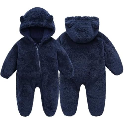 BYFRI Baby Fluffy Onesies Infant Fleece Jumpsuits Cute Bear Hooded One Piece Outfit Newborn Snowsuit Footed Outerwear