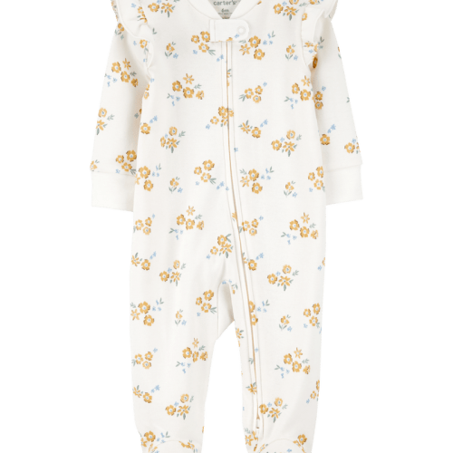 White Floral Baby Girl Floral 2-Way Zipper Cotton Sleeper | Carter’s Oshkosh Canada
