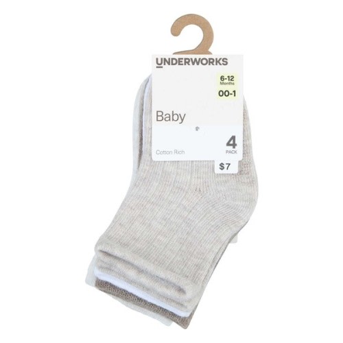 Neutral Underworks Baby Rib Crew Socks 4 Pack | Best&Less™ Online